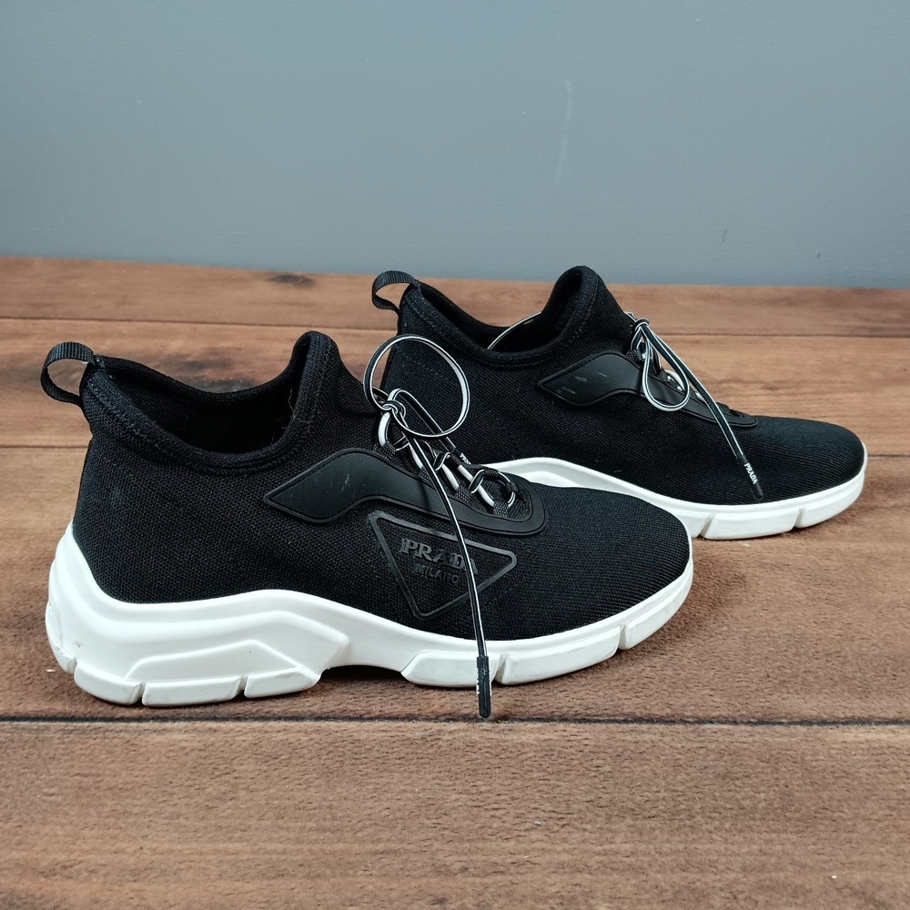 Prada Milano Black Knit Sock Sneakers Chunky White Sole Logo size 37 - Picture 5 of 7